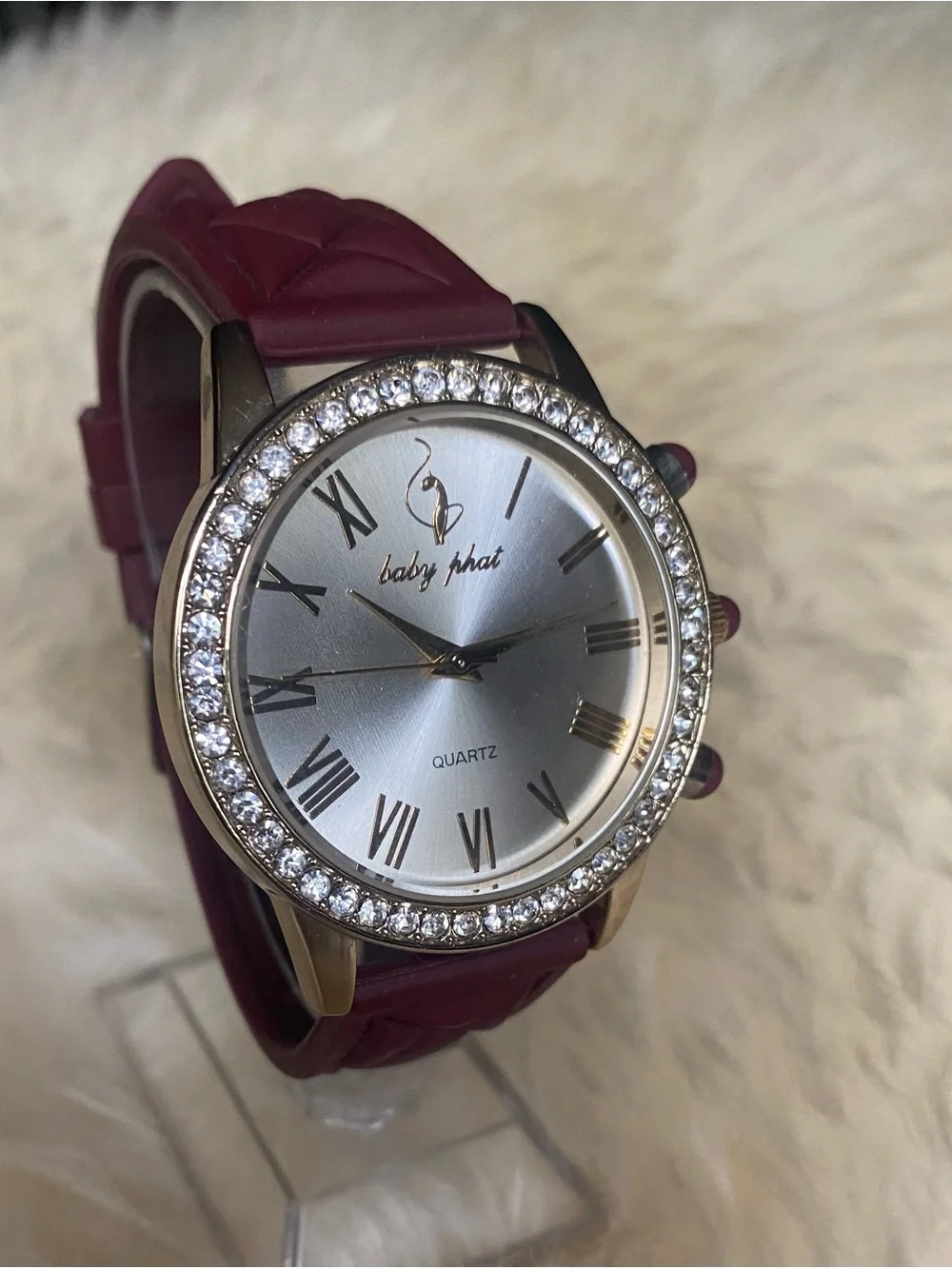 Women's Baby Phat Burgundy Crystal Bezel Quartz Watch Y2K